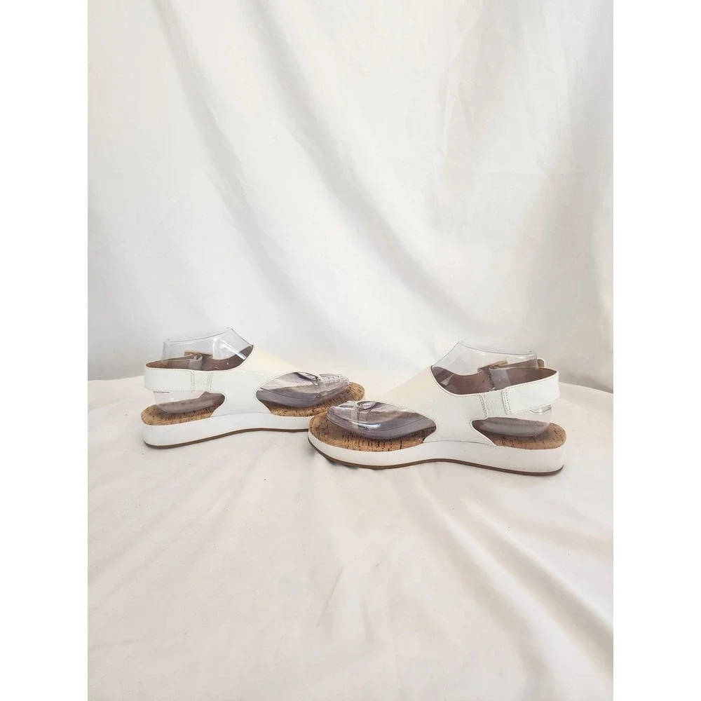 Jack Rogers White Leather Cork Platform Sandals Thong Buckle Womens 8.5 M Summer
